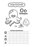 Animal Alphabet Trace and color Letter O Octopus vector