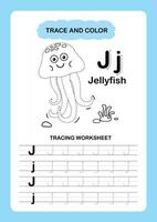 Illustration Isolated Animal Alphabet Trace and color Letter J Jellyfish vector