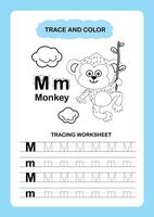Illustration Isolated Animal Alphabet Trace and color Letter M Monkey vector