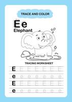 Illustration Isolated Animal Alphabet Trace and color Letter E Elephant vector