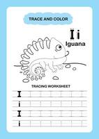 Illustration Isolated Animal Alphabet Trace and color Letter I Iguana vector
