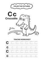Animal Alphabet Trace and color Letter C Crocodile vector