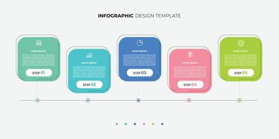 Infographic labels with icons and 5 options or steps. Suitable for process diagrams, presentations, workflow layouts, banners, flow charts, and infographic vector
