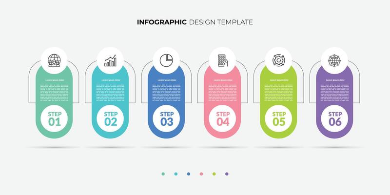 Modern Business infographic template. 6 Step timeline journey. Process diagram, 6 options on white background, Infograph elements