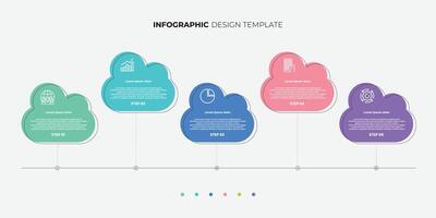 Modern Business infographic template. 5 Step timeline journey. cloud Process diagram, 5 options on white background, Infograph elements vector