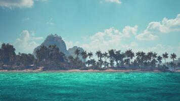 CGI Vibrant turquoise waters and lush palms in Seychelles on a sunny day video