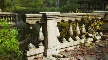 CGI Ruins of an old European mansion with intricate stone railing in greenery video