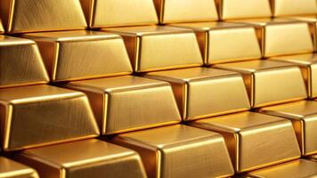 Stack of gold bars closeup. photo