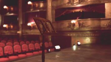 CGI Elegant interior of an old opera house with a music stand and empty seats video