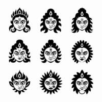 Nine unique black and white illustrations of goddess durga vector
