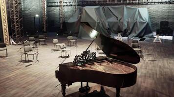 CGI An old opera house prepared for a musical rehearsal with grand piano setup video