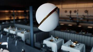 CGI Empty upscale restaurant with tables set for dining in evening ambiance video