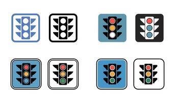 Set of traffic light icon symbols in different colors and styles vector