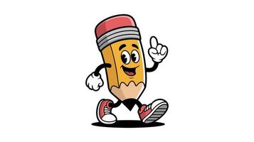 Funny cartoon pencil character walking with a happy expression vector