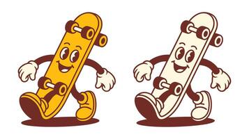 Two Retro Skateboard Character Walking, Groovy Vintage Style vector