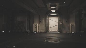 CGI Exploring the interior of a space station with a focus on the entrance door video