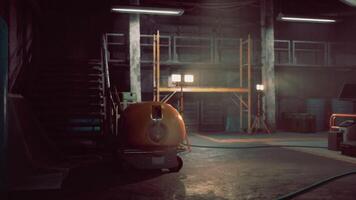 CGI Exploring a dimly lit underground bunker with industrial equipment and lights video