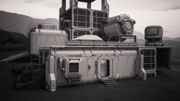 CGI Colonist base established on a distant planet in a rugged landscape video