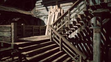 CGI Wooden stairs intertwine at an abandoned building in the afternoon light video
