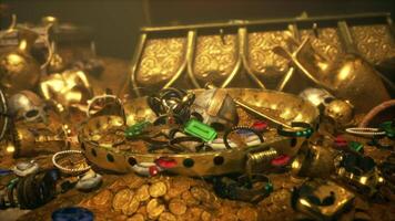 CGI Golden treasures discovered in a hidden dungeon chamber video