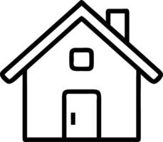 Simple line drawing of a house with a door, window, roof, and chimney, isolated on white background vector