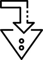 A downward pointing arrow with a right angle and a triangle with two circles inside it icon vector