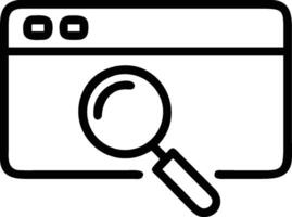 Illustration of a browser window with two circles and a magnifying glass in black outline style design vector