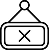 Hanging rectangular sign with rounded corners and a cross mark in the center in a simple line drawing vector