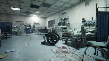CGI Abandoned hospital room with overturned beds and scattered medical equipment video