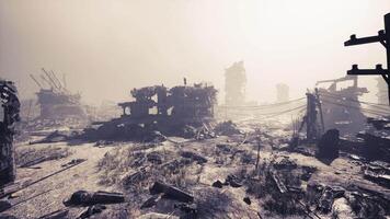 CGI Devastated city landscape after military action leading to complete destruction video