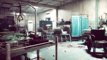 CGI Abandoned and destroyed hospital with scattered medical equipment and debris video