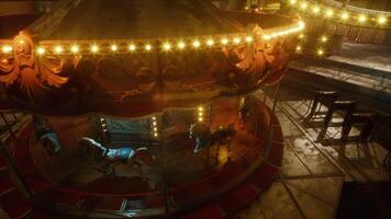 CGI Empty amusement park at night featuring a deserted carousel under warm lights video