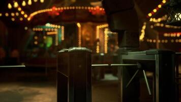 CGI Mysterious empty amusement park at night with dim lights and quiet rides video