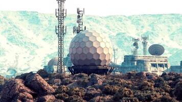 CGI Military base in mountains with advanced communication systems video
