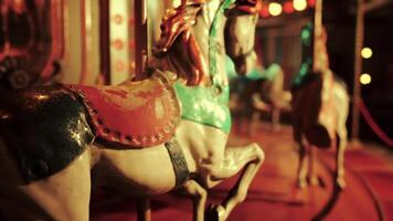 CGI Empty amusement park at night with vintage carousel and still rides video