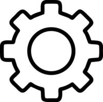 Illustration of a single gear with rounded teeth and a center circle in black outline style design vector