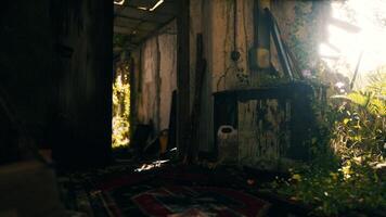 CGI Abandoned corridor with foliage and vintage decor in a forgotten building video