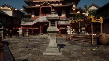 CGI Exploring a traditional Japanese courtyard with lanterns and stone lanterns video
