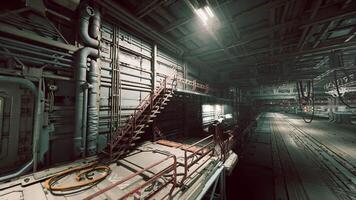 CGI Cargo terminal interior on a massive space station during evening operations video