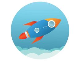 Mini Colorful Rocket Flying Above Clouds, Simple Illustration vector