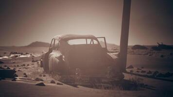 CGI Abandoned vehicle rests in a desolate landscape under a hazy sky video