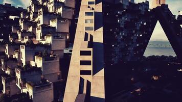 CGI Modern architecture with terraced gardens by the coast in sunlight video