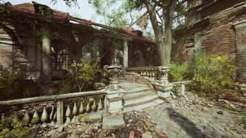 CGI Ruins of an old European mansion surrounded by overgrown vegetation and trees video