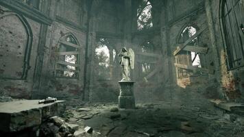 CGI Abandoned church interior with statue in a foggy, overgrown environment video