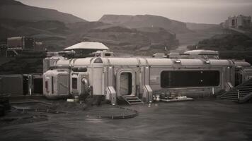 CGI Colonist base on a rocky planet with futuristic buildings video