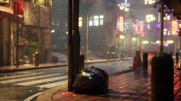 CGI Quiet rainy night on a desolate city street with colorful neon lights video