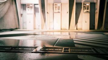 CGI Urban environment with metallic structures and wet pavement reflecting light video