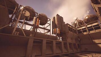 CGI Industrial structure featuring large silos and machinery under a cloudy sky video