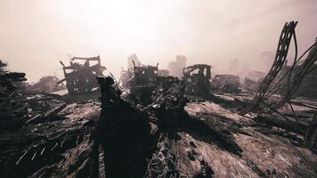CGI Desolate landscape of a destroyed urban area during a hazy day video