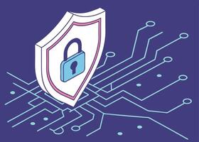 Isometric security shield padlock protection network technology vector